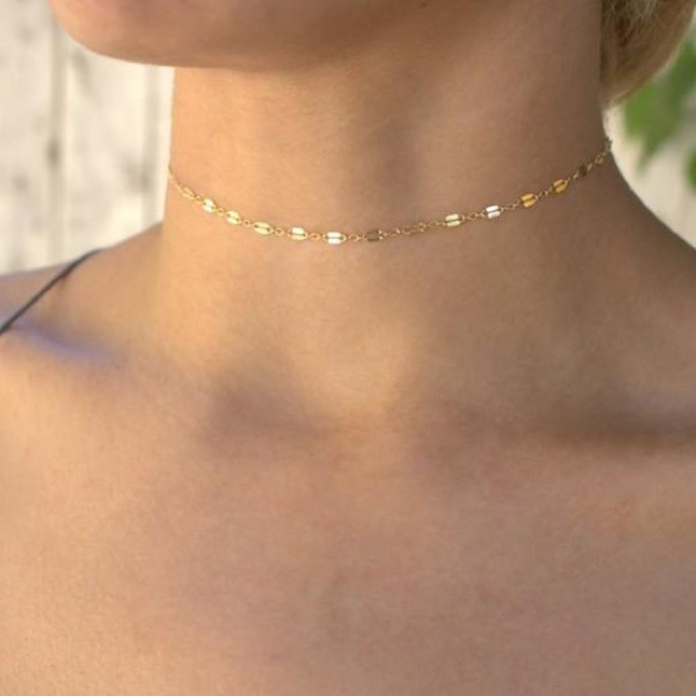 Layered Gold Lace Chain & Disc Choker Necklaces - Picture 3 of 5